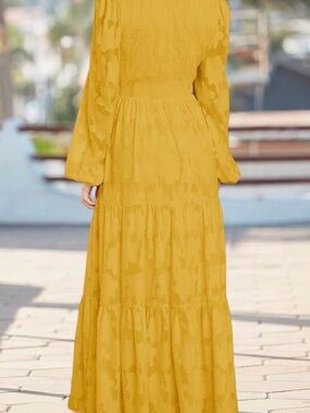 Smocked Waist Mustard Tiered Maxi Dress. New.